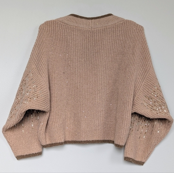 Blank Embellished Open Front Cardigan Cropped Sweater Batwing Sleeve Acorn - S/M - Picture 5 of 11